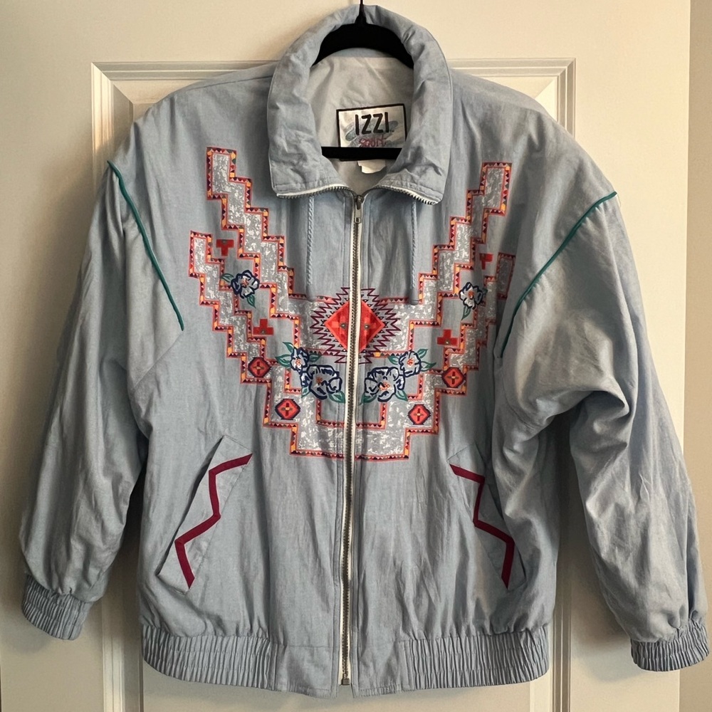 Vintage IZZI Sport Southwestern Embroidered Zip Jacket | 90s Statement Coat